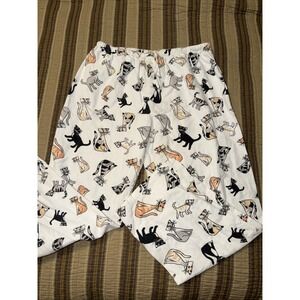 P.J. Salvage Floral PJ Pants Size Large Cat Theme White Comfy